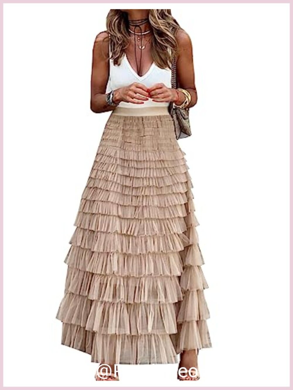 Womens Long Maxi Tulle Skirt A-Line Ruffle High Waisted Tiered Layered